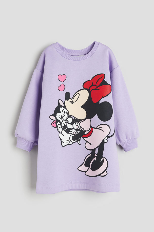 H&M Printed Sweatshirt Dress Light Purple/minnie Mouse