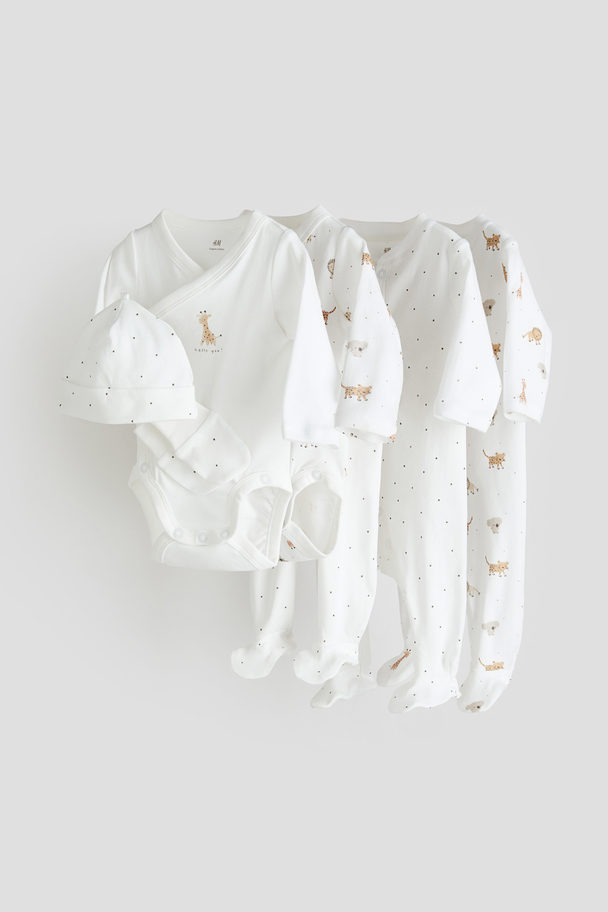 H&M 7-piece Cotton Jersey Gift Set White/spotted