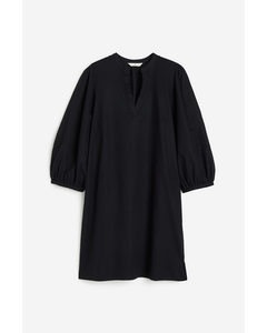 Linen-blend Tunic Dress Black