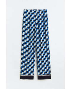 Wide Patterned Trousers Bright Blue/patterned