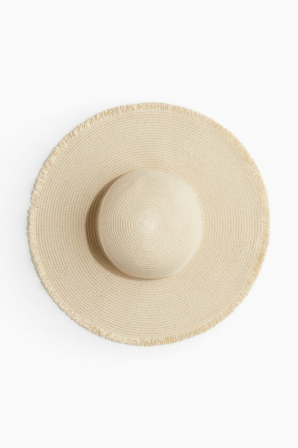 H&M Frayed-edge Straw Hat Light Beige