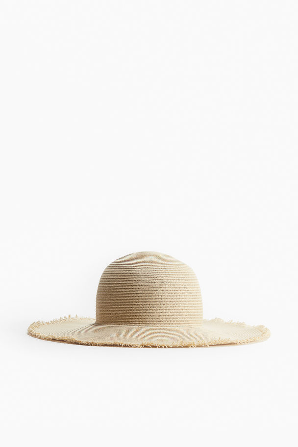 H&M Frayed-edge Straw Hat Light Beige