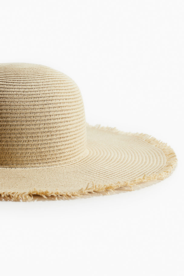 H&M Frayed-edge Straw Hat Light Beige