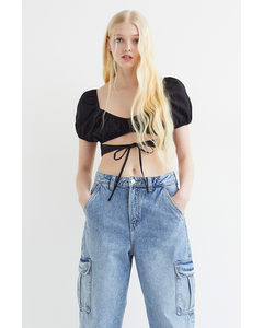 Cropped Cut Out-bluse Sort