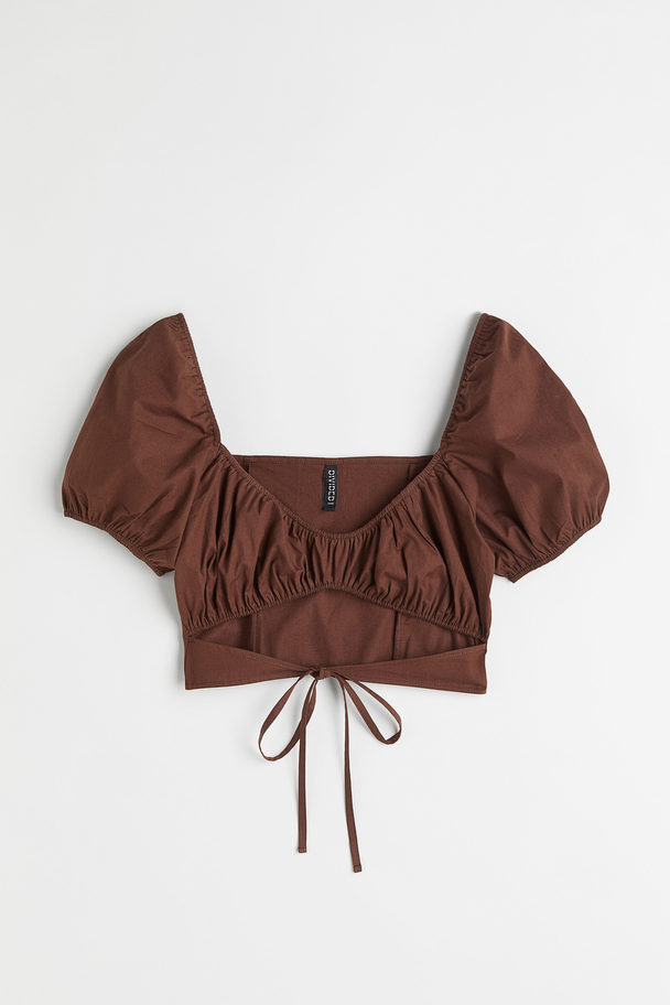 H&M Cropped Blouse Met Cutout Donkerbruin