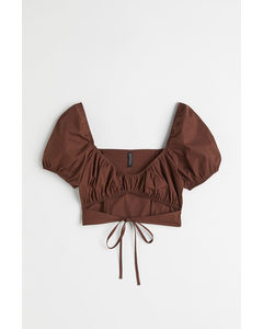 Cropped Blouse Met Cutout Donkerbruin