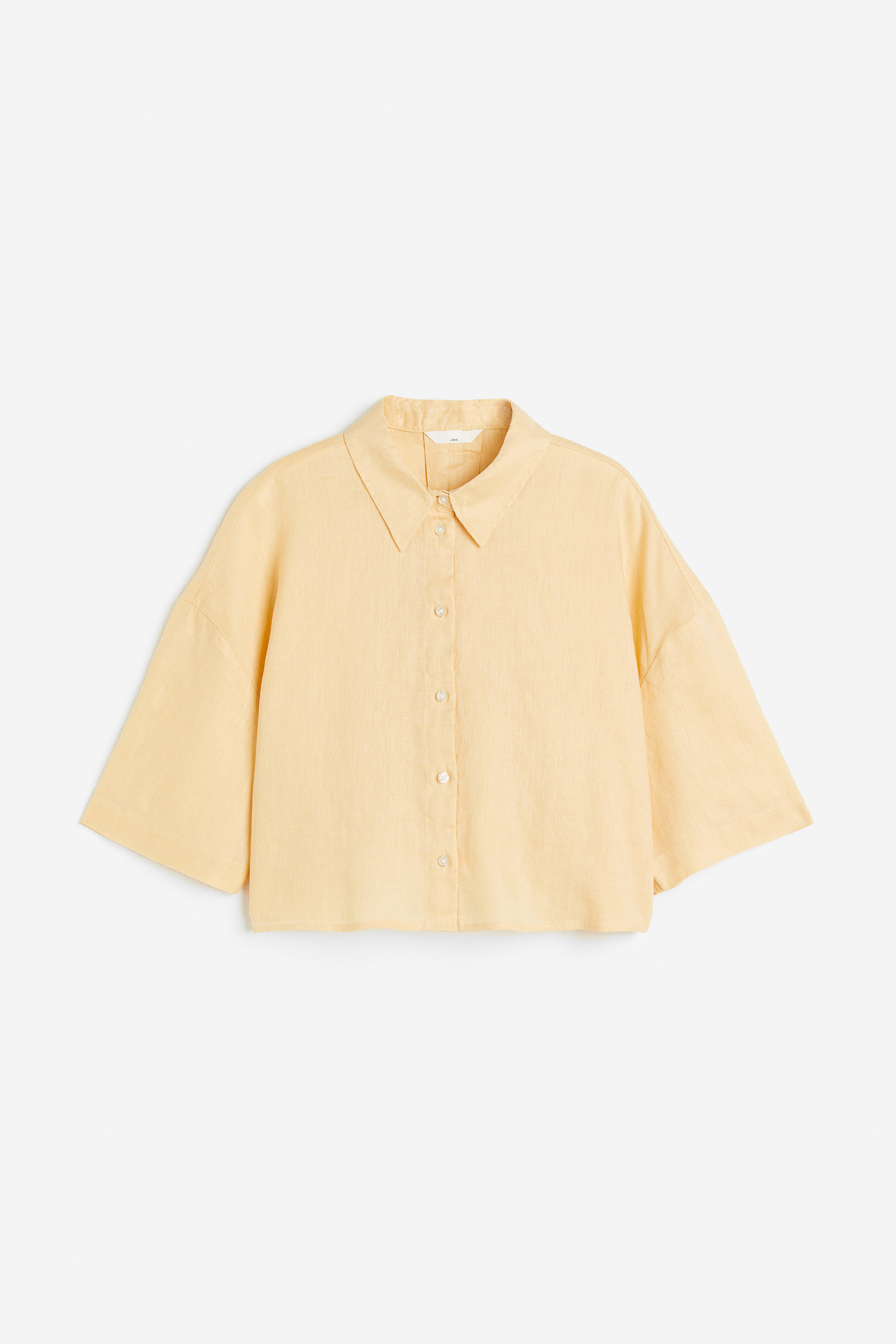 Billede af H&M Oversized Skjorte I Hør Lysegul, Casual. Farve: Light yellow størrelse L