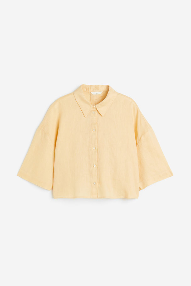 H&M Oversized Linen Shirt Light Yellow