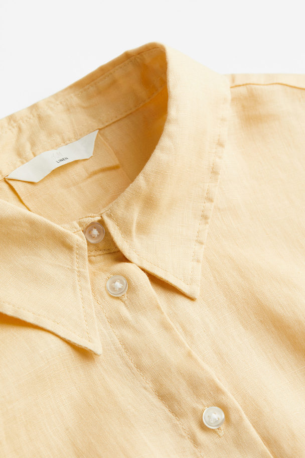 H&M Oversized Linen Shirt Light Yellow