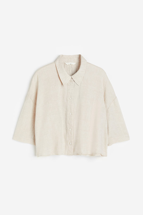 H&M Oversized Linen Shirt Light Beige