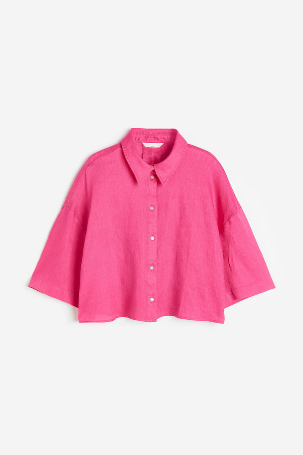 H&M Oversized Linen Shirt Cerise