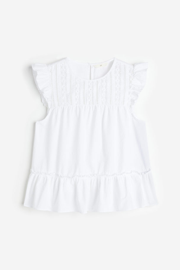 H&M Top Met Volantmouwen Wit