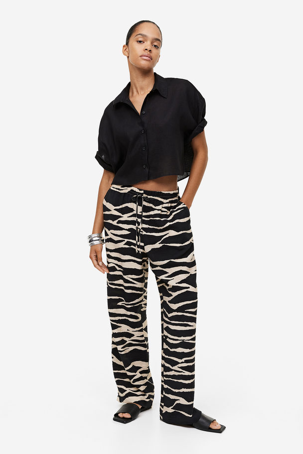 H&M Wide Trousers Light Beige/zebra Print