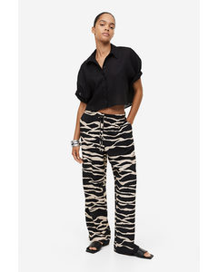 Wide Trousers Light Beige/zebra Print