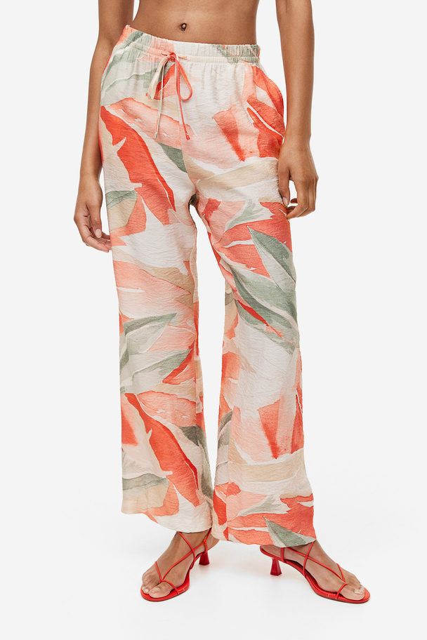 H&M Wide Trousers Coral/patterned