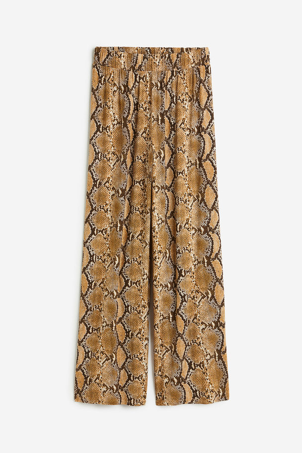 H&M Pull-on Jersey Trousers Brown/snakeskin-patterned