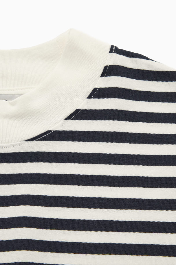 COS Long-sleeved Mock-neck T-shirt White / Navy