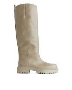 High-shaft Chunky Leather Boots Beige