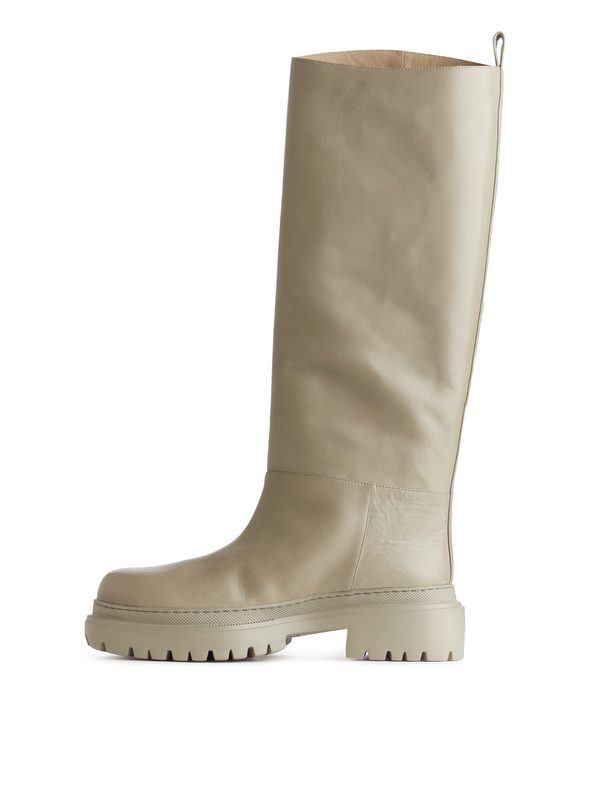 Arket High-shaft Chunky Leather Boots Beige
