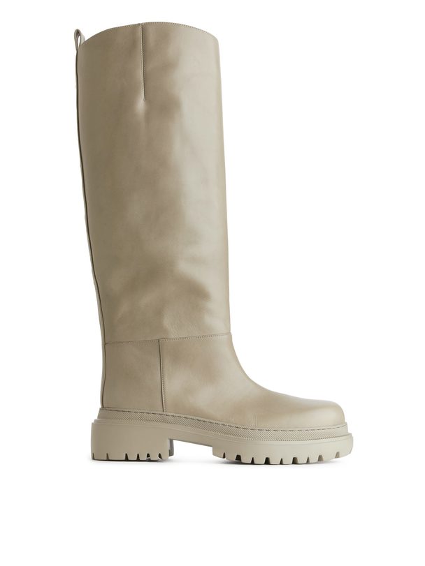 Arket High-shaft Chunky Leather Boots Beige