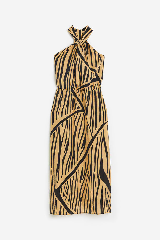 H&M Draperad Halterneck-klänning Beige/tigerrandig