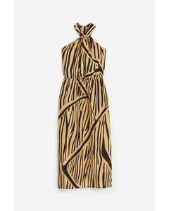 Draped Halterneck Dress Beige/tiger Striped