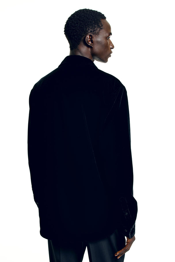 H&M Fluwelen Overhemd - Regular Fit Zwart
