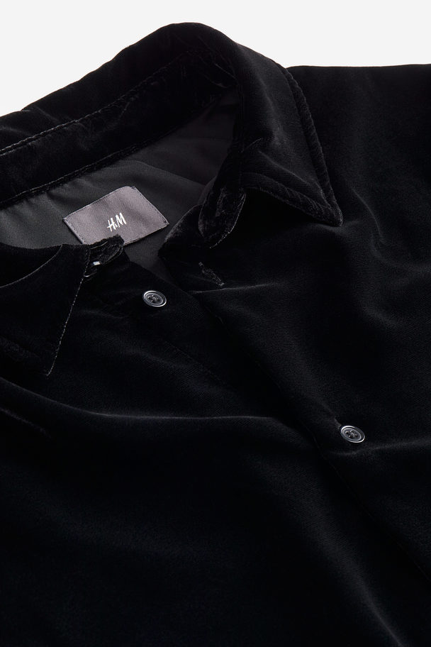 H&M Fluwelen Overhemd - Regular Fit Zwart