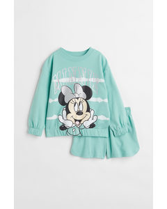 2-delt Sweatshirtsæt Med Tryk Mintgrøn/minnie Mouse