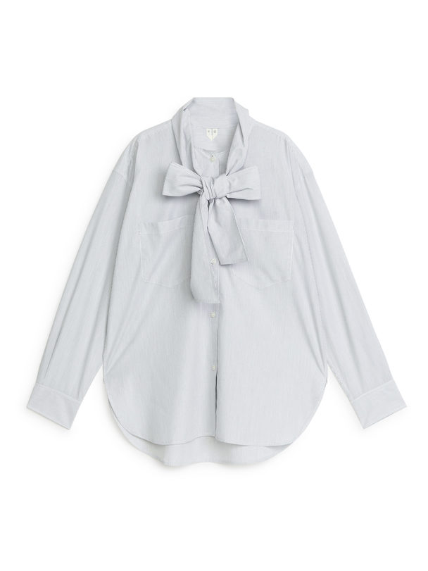 ARKET Cotton Bow Shirt White/blue