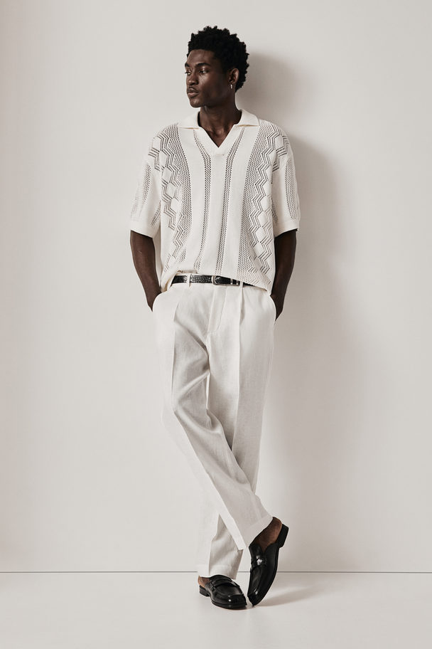 H&M Relaxed Fit Linen Suit Trousers White