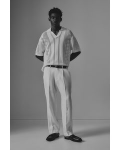 Relaxed Fit Linen Suit Trousers White
