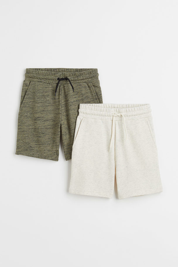 H&M 2-pack Sweatshirt Shorts Light Grey Marl/khaki Green