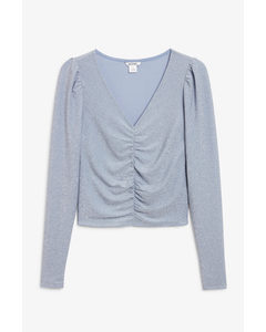 Ruched Long-sleeved Top Light Blue
