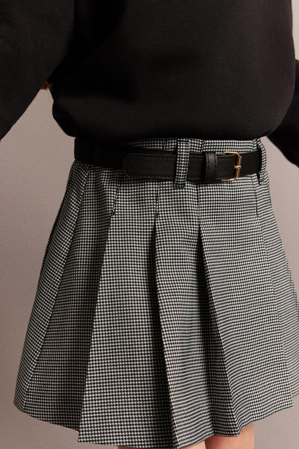H&M Pleated Skirt Black/dogtooth-patterned
