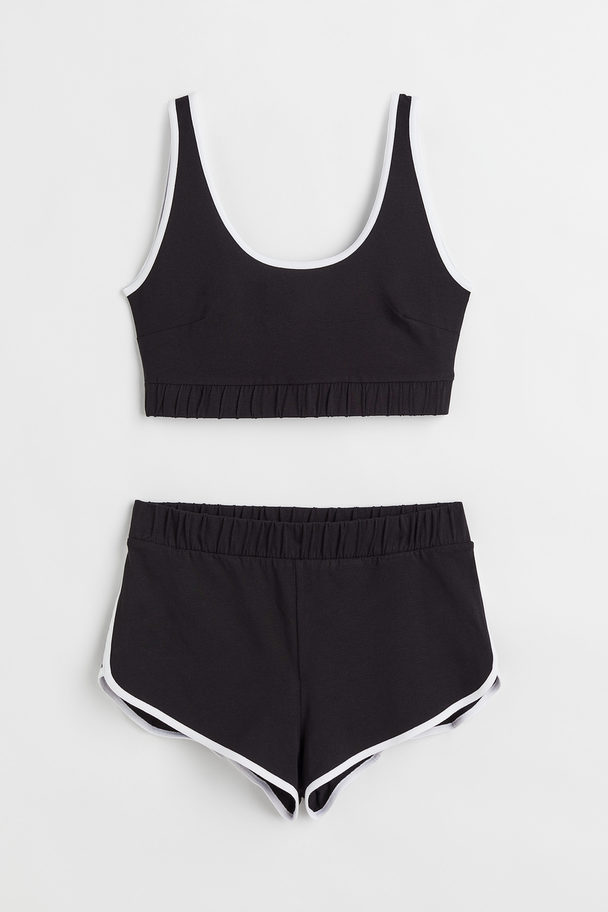 H&M 2-piece Top And Shorts Set Black