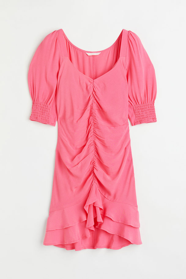 H&M Puff-sleeved Dress Pink
