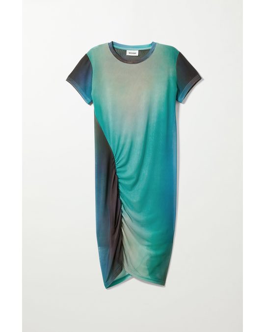 Weekday Darcy Ruched Dress Turquoise