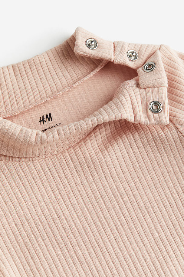 H&M 2-pack Ribbed Polo-neck Bodysuits Powder Pink