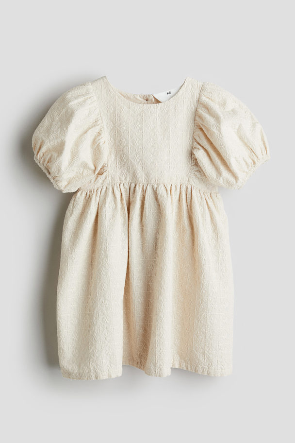 H&M Embroidered Cotton Dress Light Beige