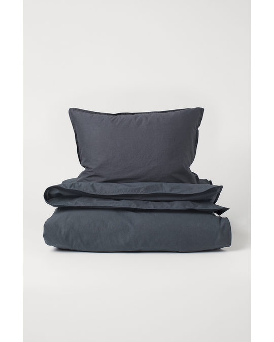 H&M HOME Washed Cotton Duvet Cover Set Anthracite Grey