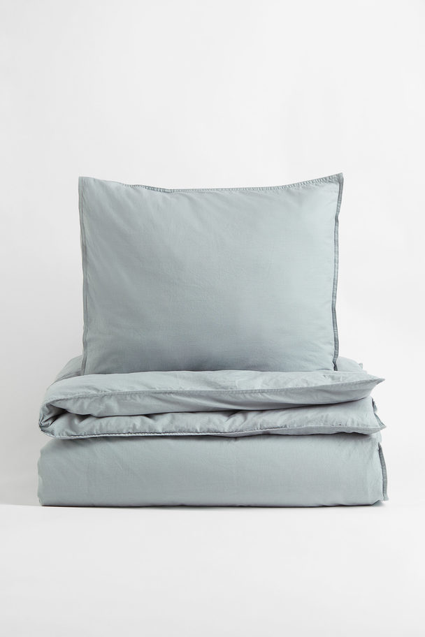 H&M HOME Washed Cotton Duvet Cover Set Light Turquoise