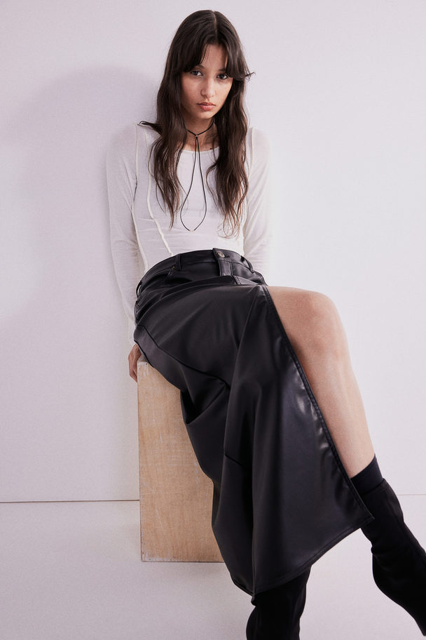 H&M Coated Midi Skirt Black