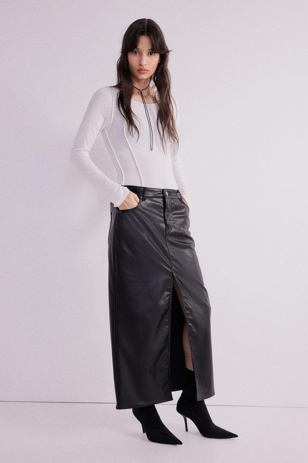 H&M Coated Midi Skirt Black
