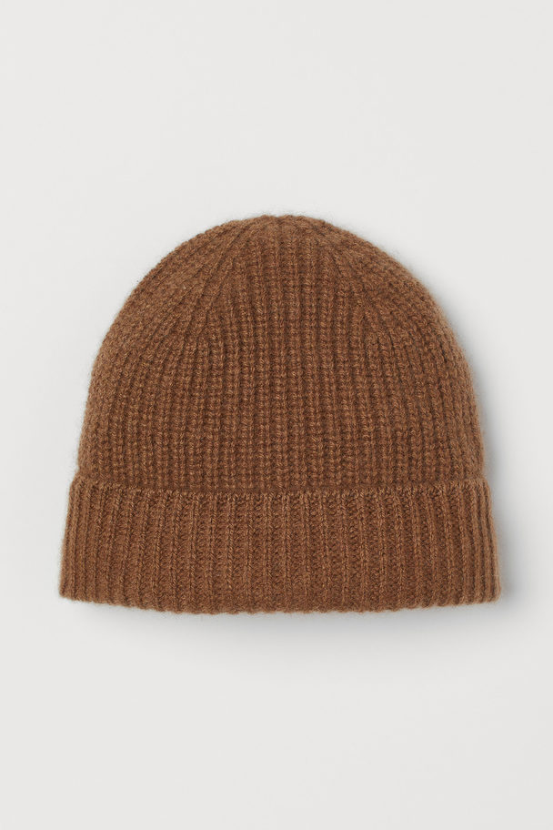 H&M Rib-knit Cashmere Hat Light Brown
