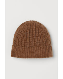 Rib-knit Cashmere Hat Light Brown