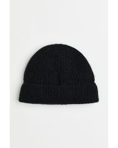 Rib-knit Cashmere Hat Black
