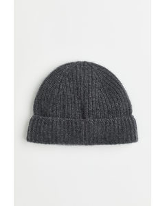 Rib-knit Cashmere Hat Dark Grey