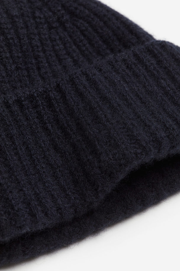 H&M Rib-knit Cashmere Hat Dark Blue