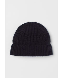 Rib-knit Cashmere Hat Dark Blue